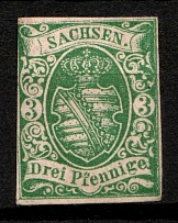1851 3pf Saxony, German States, Germany (Mi. 2, Sc. 2, CV $130, MNH)