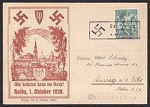1938 (Oct 6) Commemorative postcard of the liberation of HAIDA with the label 'The Fuhrer in HAIDA / October 6th' in black. Occupation of Sudetenland, Germany