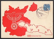 Postcard with czech stamp with local overprint from REICHENBERG-MAFFERSDORF and special cancellation of REICHENAU BEI GABLONZ. Occupation of Sudetenland, Germany