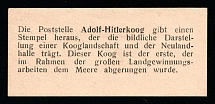 'The Adolf-Hitlerkoog Post Office Issues a Stamp', NSDAP Nazi Party, Germany, Label