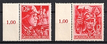 1945 Third Reich, Germany (Mi. 909 - 910, Full Set, Margins, Plate Numbers, CV $30)