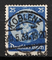1933 25pf Third Reich, Germany (Mi. 481, Koblenz Postmark, CV $40)
