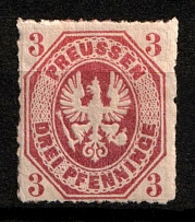 1865 3pf Prussia, German States, Germany (Mi. 19, Sc. 14, CV $50)