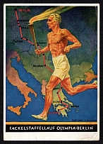 1936 (2 Aug) Olympiad 'Torch Relay Olympic in Berlin', Propaganda Postcard, Third Reich Nazi Germany (Olympic Commemorative Cancellations)
