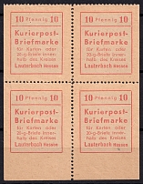 1945 10pf Lauterbach (Hesse), Germany Local Post, Block of Four (Mi. 1, 1 II, Unofficial Issue, Full Set, CV $310, MNH)