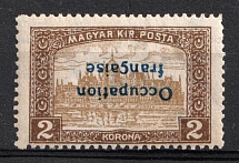 1919 2k Arad (Romania), Hungary, French Occupation, Provisional Issue (Mi. 22 var, Sc. 1N14a, INVERTED Overprint, CV $50, MNH)