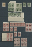 Ukraine - Trident Overprints - Katerynoslav - AFFORDABLE COLLECTION ON STOCKPAGES: 1918, over 350 mint and used (125) perforated and imperforate stamps in singles, pairs, strips and blocks, representing 11 inverted overprints …