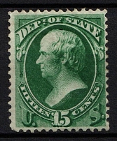 1873 15c Webster, Official Mail Stamp 'State', United States, USA (Scott O64, Dark Green, CV $170)