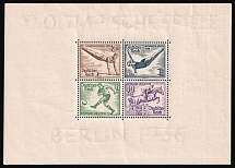 1936 Third Reich, Germany, Souvenir Sheet (Mi. Bl. 5 z, Thick Paper, Signed, CV $400, MNH)