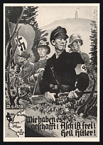 1938 'We Did it! Alchfis Free! Hell Hitler!', Propaganda Postcard, Third Reich Nazi Germany