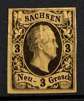 1851-55 3n Saxony, German States, Germany (Mi. 6, Sc. 8, Signed, CV $260)