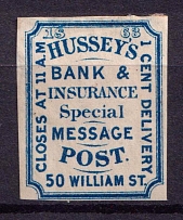 1863 1c Hussey's Special Messege Post, United States Locals & Carriers (Sc. #87L32, Genuine)
