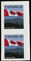 Canada - Modern Errors and Varieties - 1991, Flag over the Hills, 42c multicolored, vertical imperforate pair, enlarged margins, full OG, NH, VF, C.v. $700, Unitrade C.v. CAD$1,000, Scott #1356e…