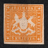 1857 3k Wurttemberg, German States, Germany (Mi. 7 a, Sc. 9, CV $650)