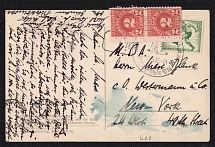 1936 (16 Aug) 'Olympic Games in Berlin', Postcard from Berlin to New York franked pair of 2c US postage dues on 6+4pf, Propaganda, Third Reich Nazi Germany (Rare)