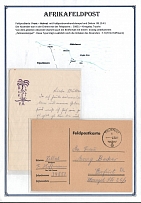 1941 Germany, German Field Post in Africa, Postcard from Tripolis to Erfurt, Field post № 39851, and letter with unknown Palm handstamp