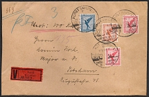 1928 (26 Mar) Weimar Republic, Germany, Registered cover from Forst to Potsdam franked with Mi. 379 - 381 (CV $40)