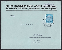 1938 (Nov 28) Commercial letter with the stamp 'We are free' from ASCH. Overprint 'Sudetengau' on 'Bohemian'. Occupation of Sudetenland, Germany