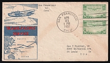 1937 USA, First Flight Trans-Pacific, Airmail cover, San Francisco - Guam - Sant Louis, franked by Mi. 2x 400