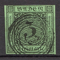 1853-54 Baden Germany 3 Kr (CV $10, Canceled)