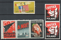 Italy, Poland, United States, WWII, Stock of Military Propaganda Stamps