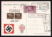 1938 (3 May) 'Memory of the Fuhrer's Visit', Airmail, Nazi Germany, Fascist Italy, Third Reich Propaganda, Postcard from Rome to Saint Cloud (France)