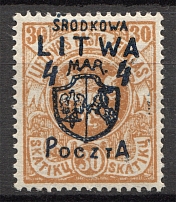 1920 Central Lithuania 4 M (CV $60, Signed)