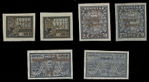 Russian Semi-Postal Issues - 1923, Philately for the Labor, bronze, gold or silver surcharges 1r+1r/10r - 4r+4r/5000r, complete set of six, including both 2r+2r on ordinary and thin paper, full/large part of OG, mainly LH, …