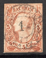 1856-63 Saxony Germany 5 Ngr (CV $100, Canceled)