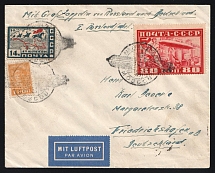 1930 Russia USSR Zeppelin Post LZ 127 Moscow cover fr. 80k Airship + 14k 1st Cavalry Army + 1k Worker def to Friedrichshafen (Bodensee) to Germany Air Mail