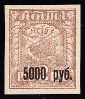 1922 5000r on 2r RSFSR, Russia (Zag. 35, Overprint on Pale Brown)