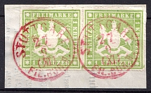 1865 1k Wurttemberg, Germany, Pair (Mi. 30 a, Stuttgart Postmark, CV $40)