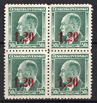 1938 1.20k on 50h Occupation of Asch, Sudetenland, Germany, Block of Four (Mi. 4 a, Signed, CV $140)