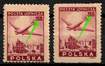 1946 20zl Republic of Poland, Airmail (Fi. 398 B1, '8' instead '0' in '20', Print Error, MNH)
