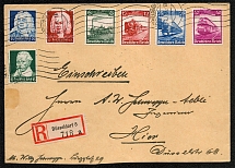 1935 Registered and postally used cover franked with a complete set of the Schutz, Bach and Handel issue and the Eisenbahn issue on the latter’s first day of issue
