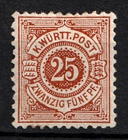 1875 25pf Wurttemberg, German States, Germany (Mi. 48 a, Sc. 62, CV $210)