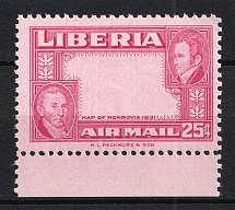 1952 25c Liberia (MISSED Center, Print Error, MNH)