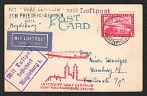 1931 (7 Jun) Germany, Graf Zeppelin airship airmail postcard from Friedrichshafen to Hamburg via Magdeburg, Flight to Magdeburg June 1931 'Friedrichshafen - Magdeburg' (Sieger 190 Ab, CV $80)