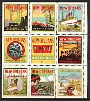 New Orleans, United States, Stock of Cinderellas, Non-Postal Stamps, Labels, Advertising, Charity, Propaganda, Block