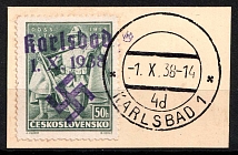 1938 50h Occupation of Karlsbad, Sudetenland, Germany (Mi. 56, Karlsbad Postmark, CV $290)