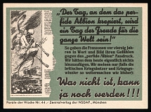 1939 NSDAP Nazi Rare Propaganda, 'The Day Perfidious Albion Perishes Will Be a Day of Joy for the Whole World!', Slogan of The Week, Germany