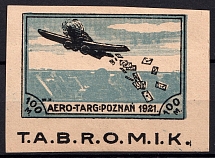 1921 100m Poznan Airline Society Aerotarg, Poland (Mi. II, IMPERFORATED, T.A.B.R.O.M.I.K. Advertising Label)