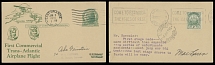 Worldwide Air Post Stamps and Postal History - United States - 1931 (January 7-8), First Commercial Trans-Atlantic Flight by Mrs. B. Hart and Lt. W. McLaren with itinerary New York - Bermuda - Azores - Paris, stationery postcard …