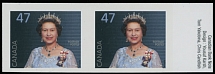 Canada - Modern Errors and Varieties - 2000, Queen Elizabeth II, 47c multicolored with blue background, right sheet margin horizontal imperforate pair, inscription on selvage, full OG, NH, VF, C.v. $600, Unitrade C.v. CAD$900, …