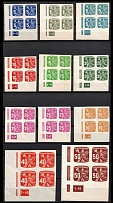 1945 Czechoslovakia, Blocks of Four (Sc. P27 - P36, Corner Margins, Sheet Inscription, Full Set)