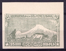 1921 25000r 1st Constantinople Issue, Armenia, Russia Civil War (Green Proof)