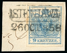 Sieniawa, in modern day Poland. 1850 9kr, strong impression and good margins, beautifully tied t0 piece by framed