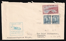1951 New Zeland, Inaugural Flight Auckland - Papeete Airmail Cover, Auckland - Papeete (Tahiti), franked by Mi. 2x 243, 316