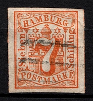 1859 7s Hamburg, German States, Germany (Mi 6, Sc. 6, Canceled, CV $90)