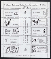 1974 Italy, Scouts, Souvenir Sheet, Scouting, Scout Movement, Cinderellas, Non-Postal Stamps